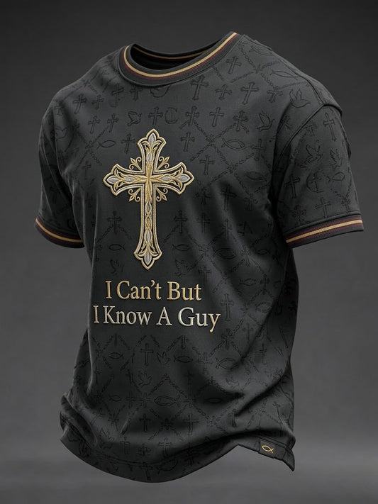 Camiseta estampada para hombres con el mensaje «I Can't But I Know A Guy»
