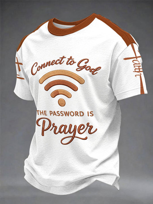 Camiseta casual estampada para hombre: «Conéctate con Dios, la contraseña es la oración»