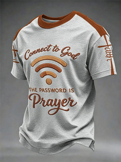 Camiseta casual estampada para hombre: «Conéctate con Dios, la contraseña es la oración»