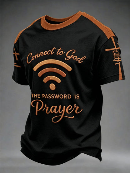 Camiseta casual estampada para hombre: «Conéctate con Dios, la contraseña es la oración»