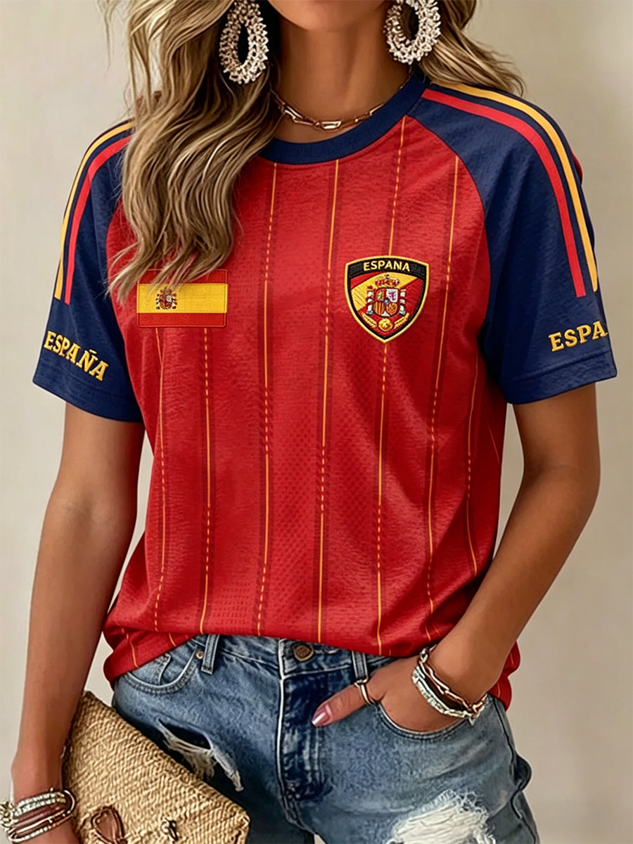 Mujer Regalo Para España Fútbol Ventiladores Imprimir Casual Tee