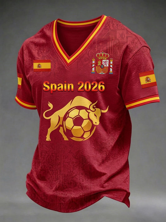 Regalo para hombres: camiseta informal con estampado y cuello en V para aficionados a la selección española de fútbol