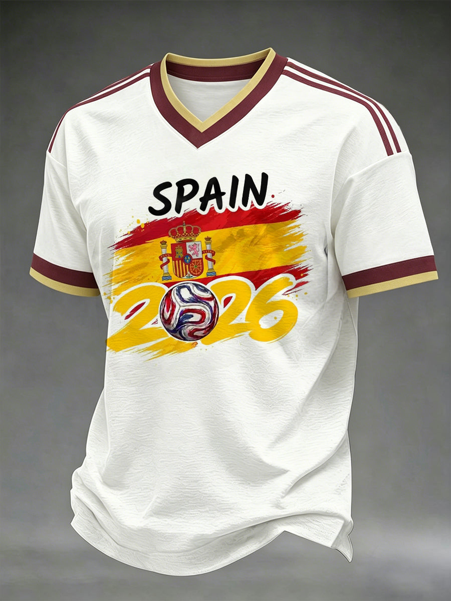 Regalo para hombres: camiseta informal con estampado y cuello en V para aficionados a la selección española de fútbol