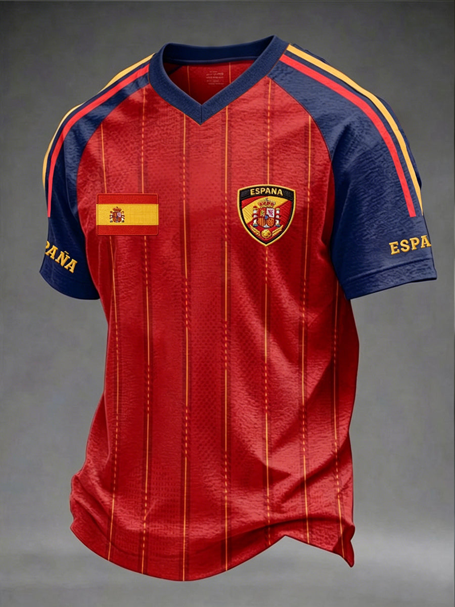 Regalo de los hombres para los fanáticos del fútbol de España Imprimir Casual V-cuello Tee