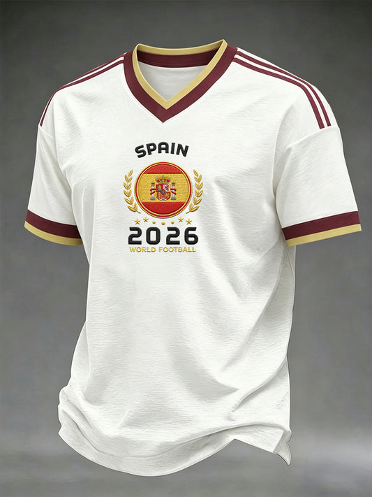 Regalo para hombres: camiseta informal con estampado y cuello en V para aficionados a la selección española de fútbol