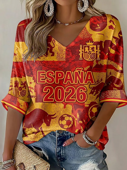 Camiseta España 2026 Soccer Fan Waffle para mujer