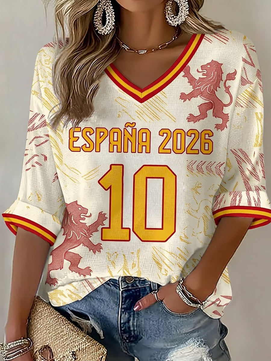 Camiseta de gofre para aficionadas al fútbol de España 2026
