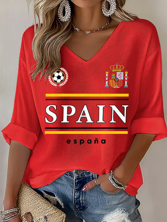 Camiseta casual con estampado de fútbol español para mujer
