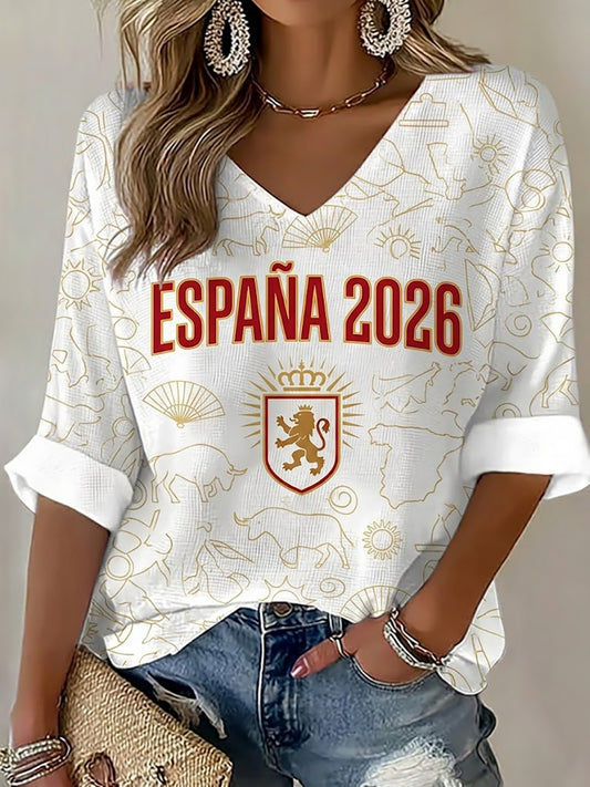 Camiseta de gofre para aficionadas al fútbol de España 2026