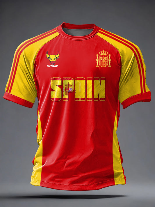 Camiseta informal de manga corta para hombre con estampado de fútbol español