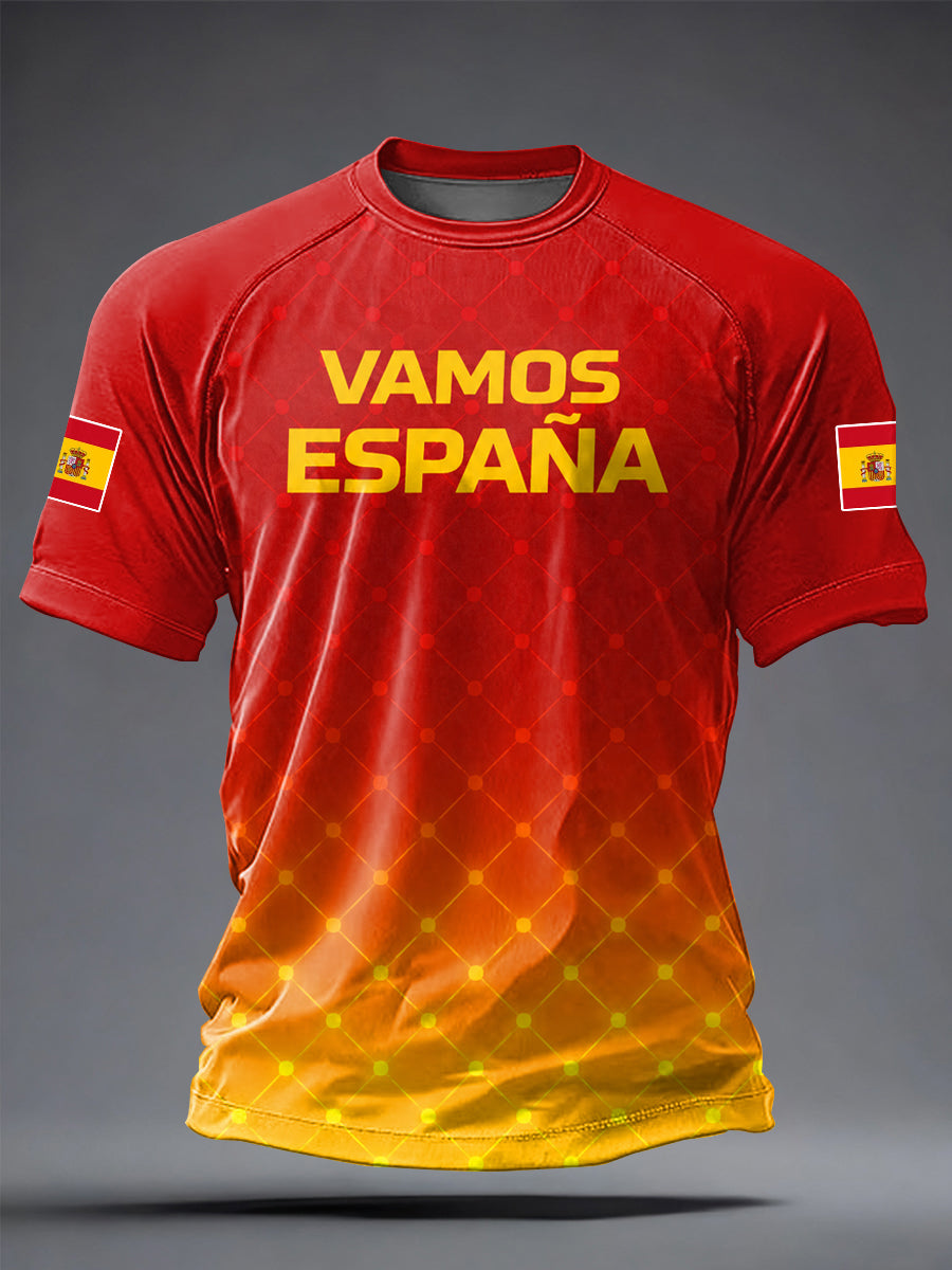 Camiseta informal de manga corta para hombre con estampado de fútbol español