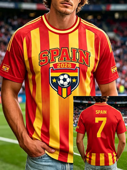 Camiseta de manga corta para hombre con estampado de fútbol español