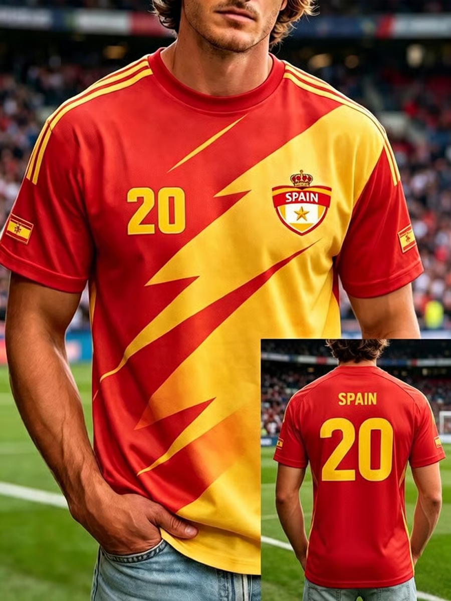 Camiseta de manga corta para hombre con estampado de fútbol español