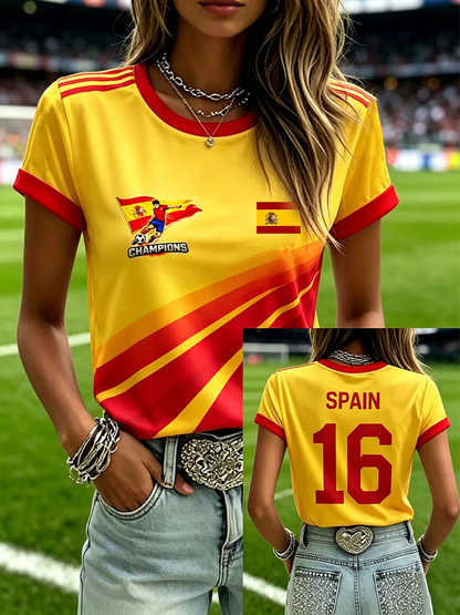 Camiseta de manga corta con estampado de fútbol femenino en español