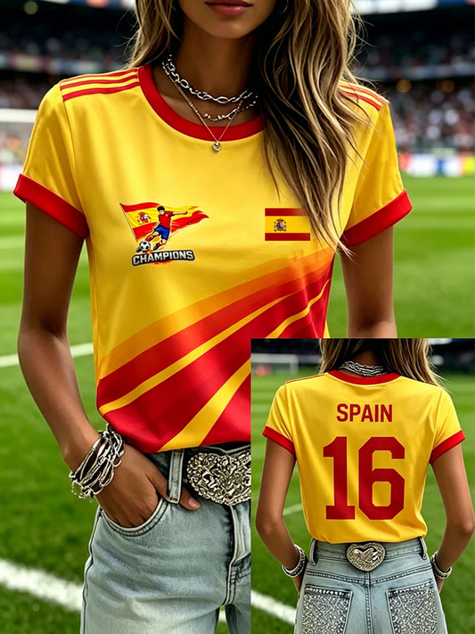 Camiseta de manga corta con estampado de fútbol femenino en español
