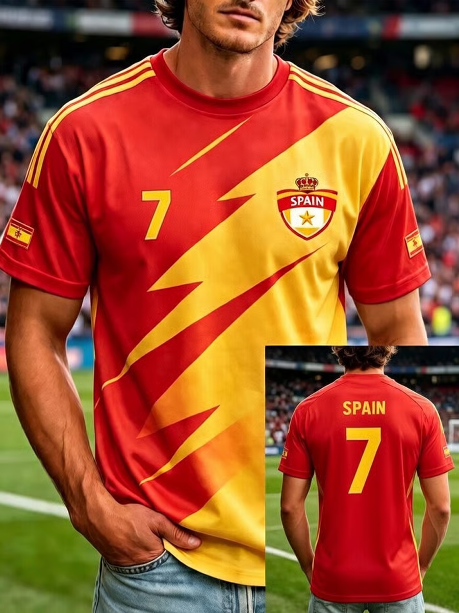 Camiseta de manga corta para hombre con estampado de fútbol español