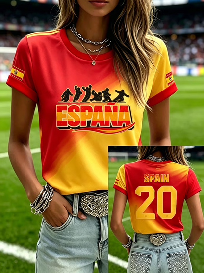 Camiseta de manga corta con estampado de fútbol femenino en español