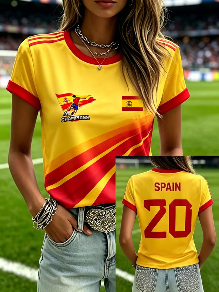 Camiseta de manga corta con estampado de fútbol femenino en español