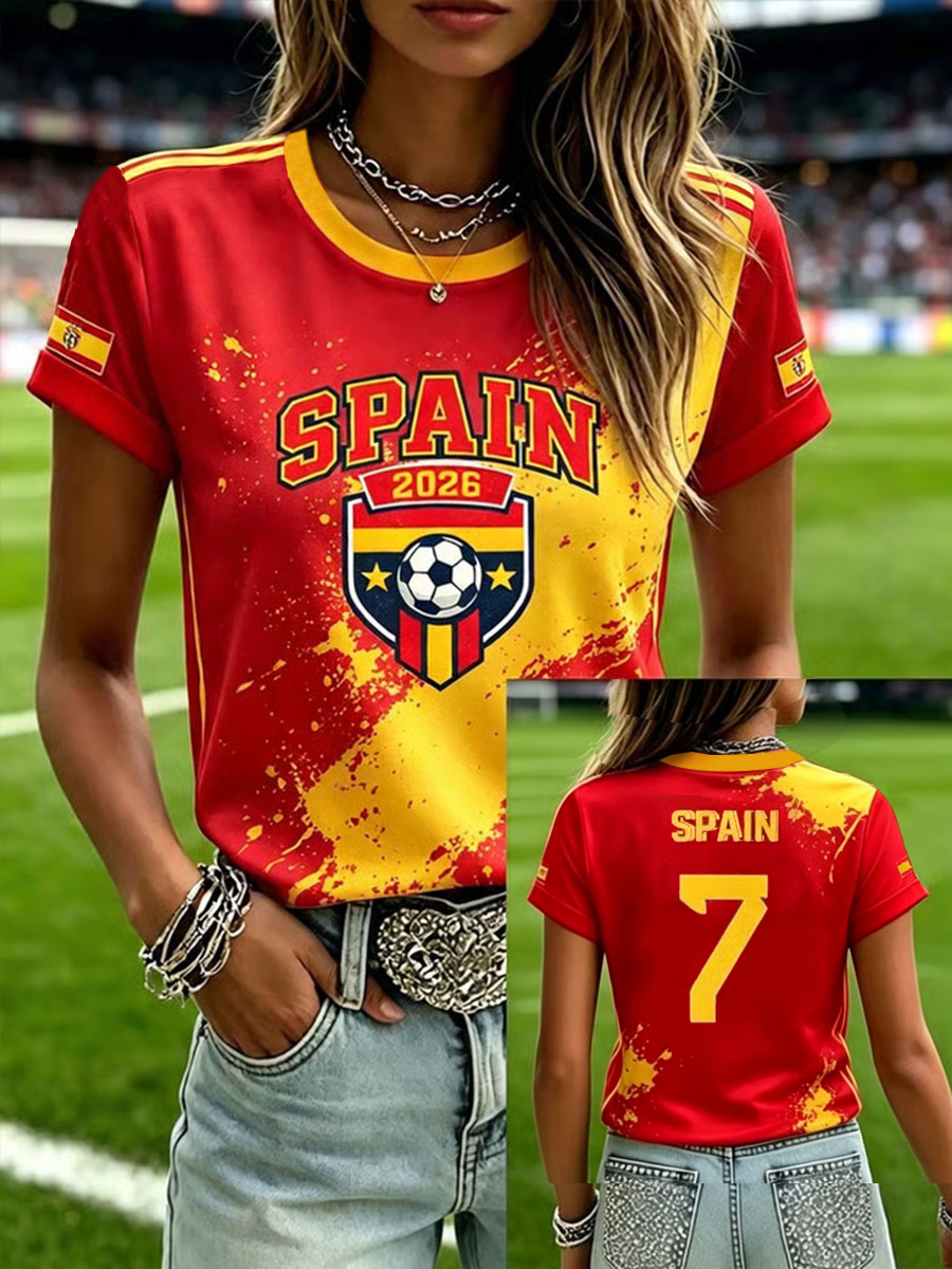 Camiseta de manga corta con estampado de fútbol femenino en español