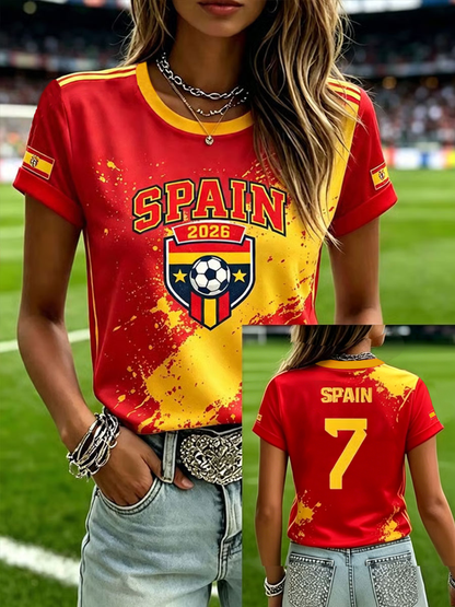 Camiseta de manga corta con estampado de fútbol femenino en español