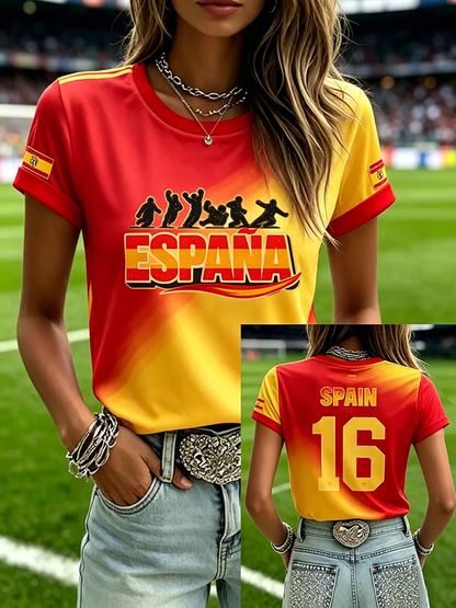 Camiseta de manga corta con estampado de fútbol femenino en español