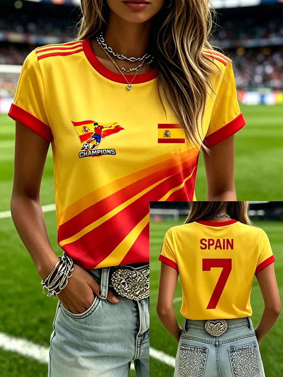 Camiseta de manga corta con estampado de fútbol femenino en español
