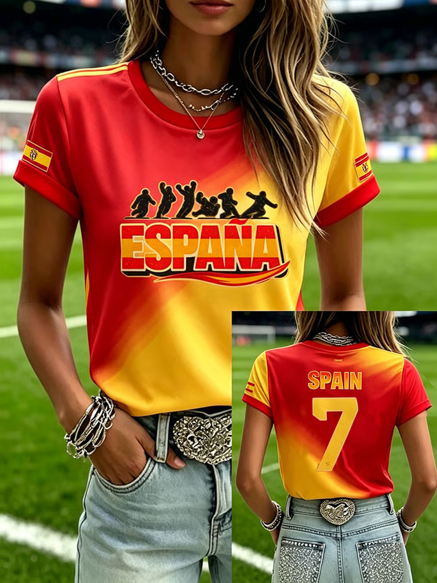 Camiseta de manga corta con estampado de fútbol femenino en español