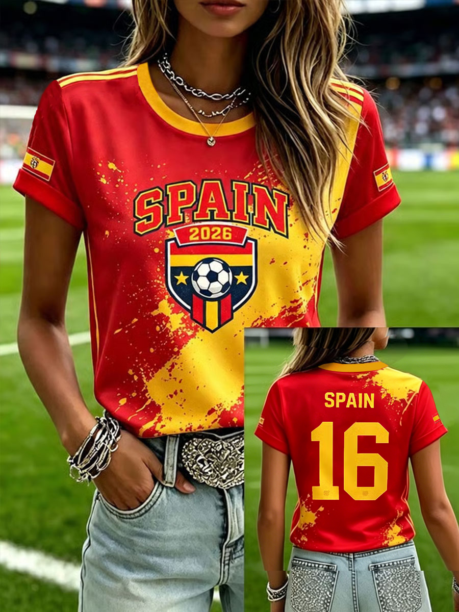 Camiseta de manga corta con estampado de fútbol femenino en español