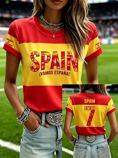 Camiseta de manga corta con estampado de fútbol femenino en español