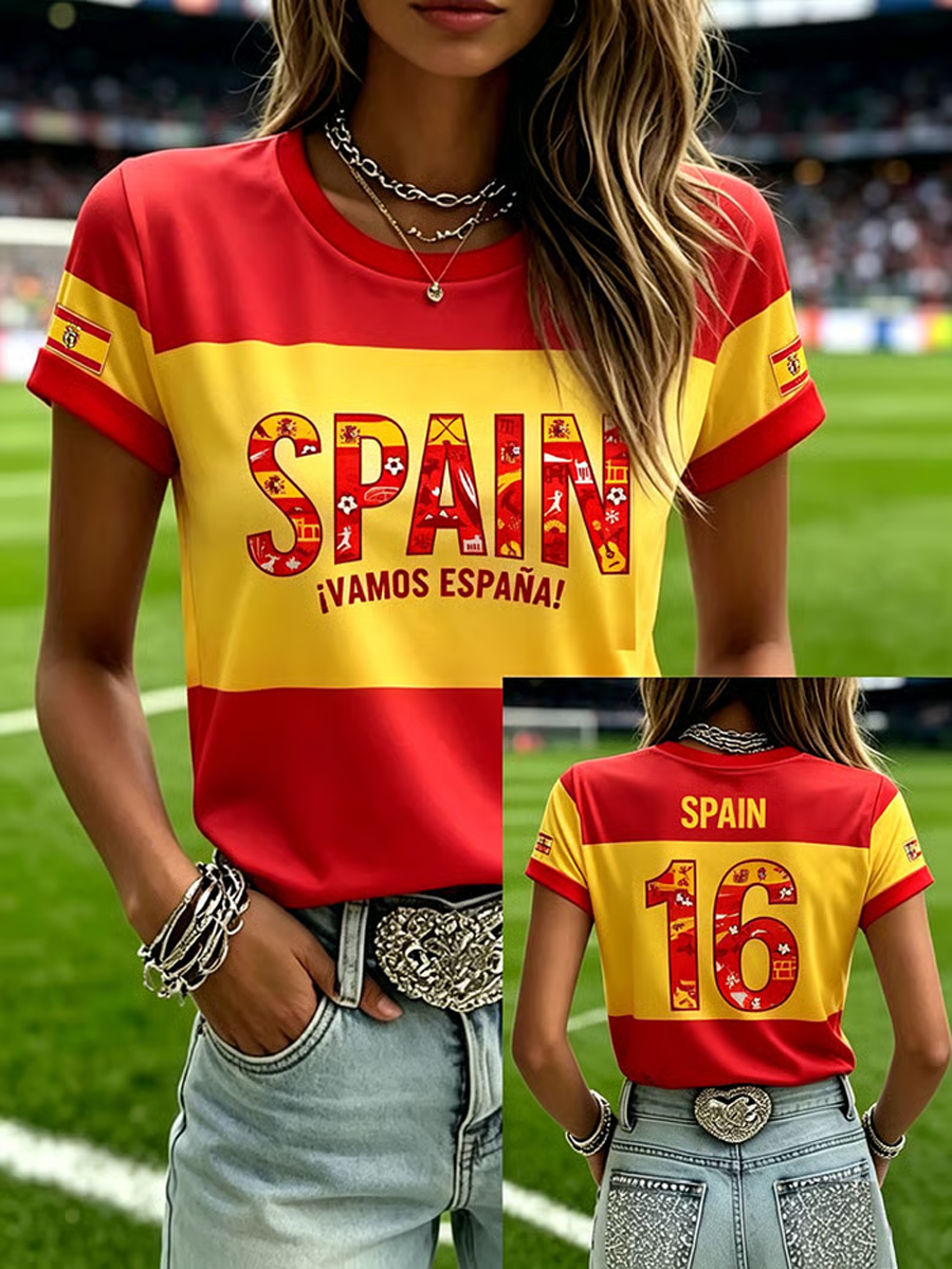 Camiseta de manga corta con estampado de fútbol femenino en español