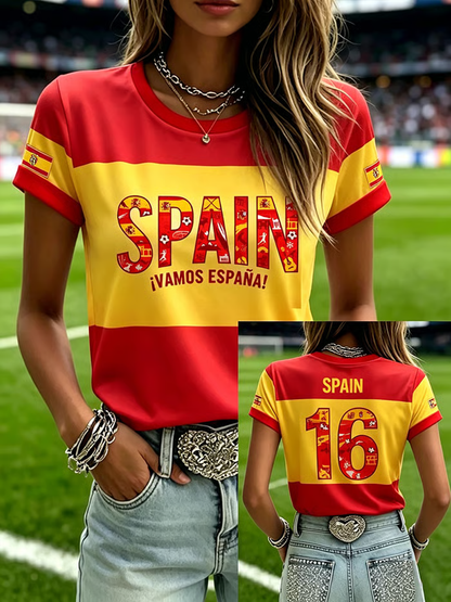 Camiseta de manga corta con estampado de fútbol femenino en español