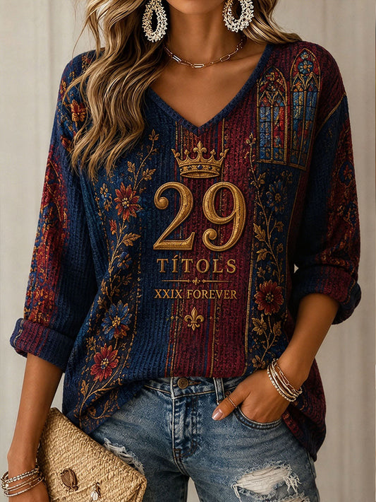 Camiseta de lino con estampado artístico para amantes del fútbol, Orgull Blaugrana de España para mujer