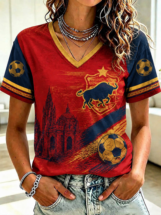Camiseta estampada de fútbol español para mujer
