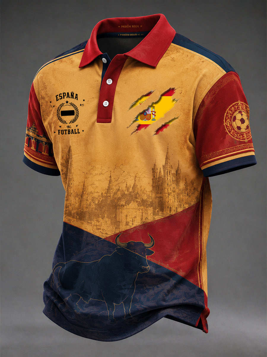 Top casual con estampado de fútbol español para hombre