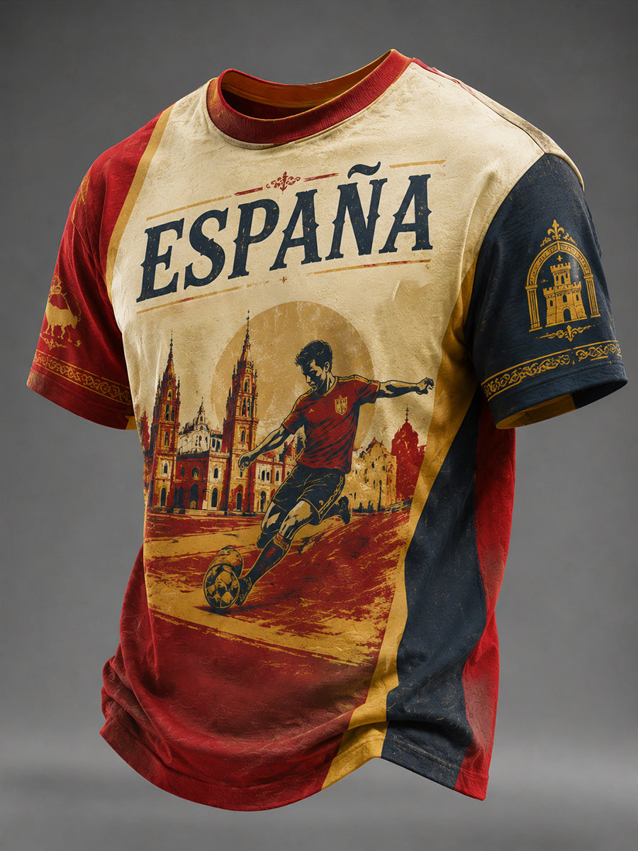 Camiseta estampada de fútbol español para hombre