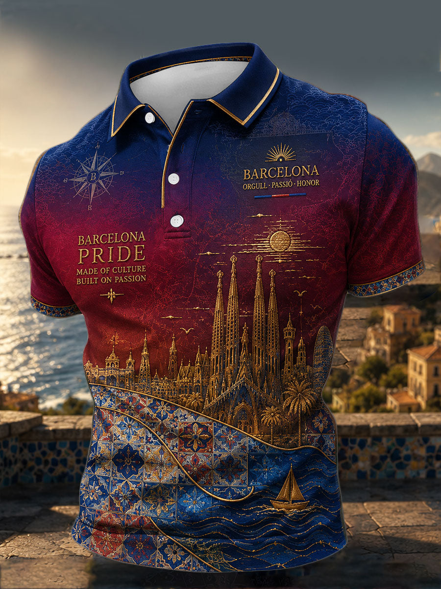 Tops casuales con estampado de arte floral de Barcelona para hombre
