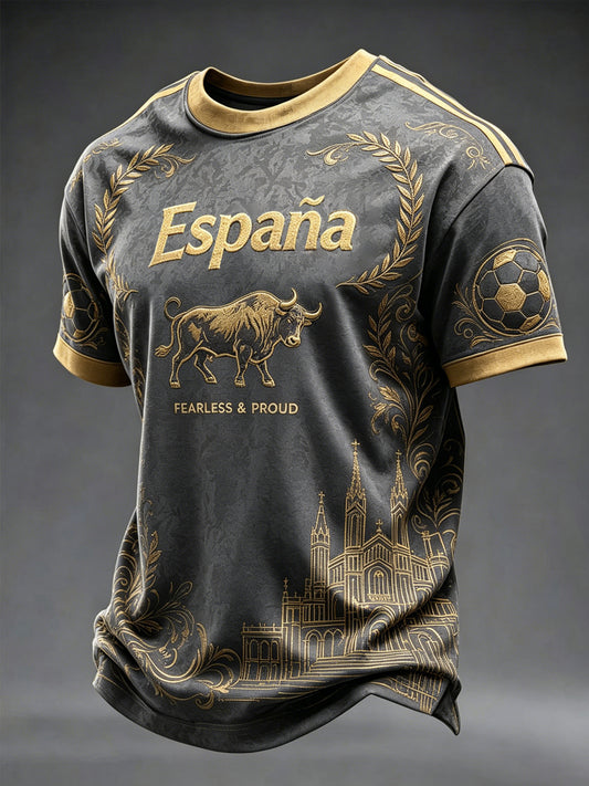 Camiseta estampada de fútbol español para hombre