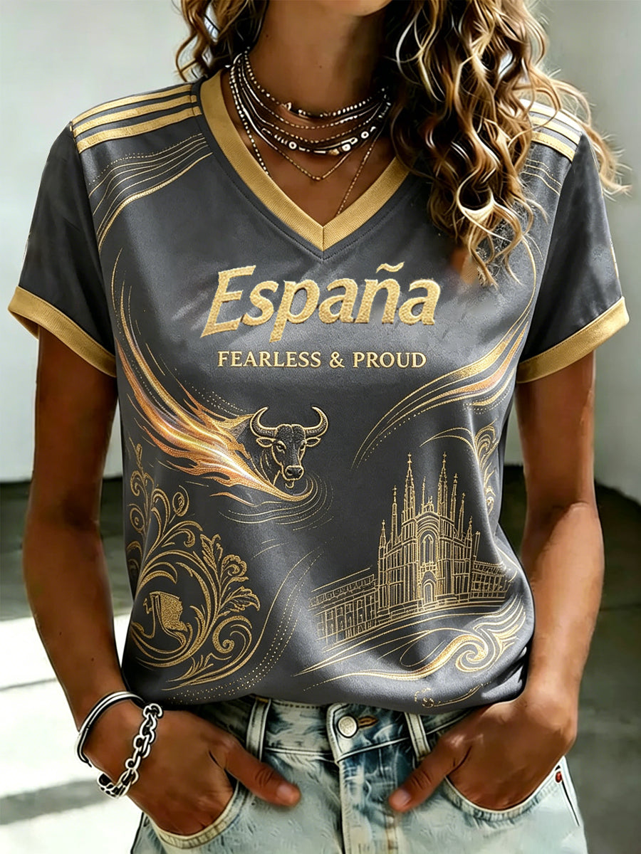 Camiseta estampada de fútbol español para mujer