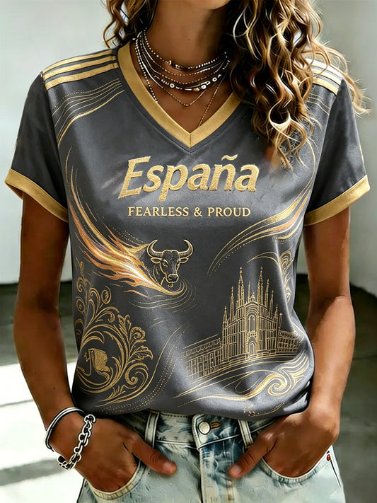 Camiseta estampada de fútbol español para mujer