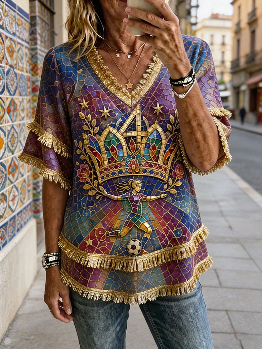 Camisas de lino estampadas con diseño de la reina de Europa para mujer