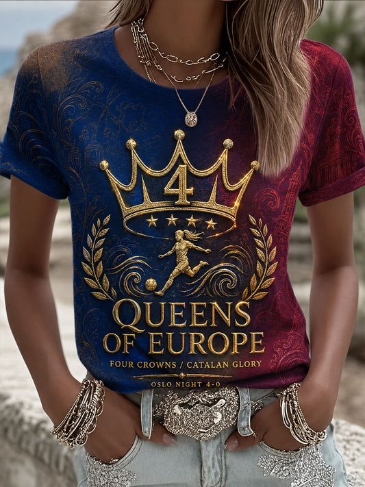 Camiseta estampada de la reina de Europa de Barcelona para mujer