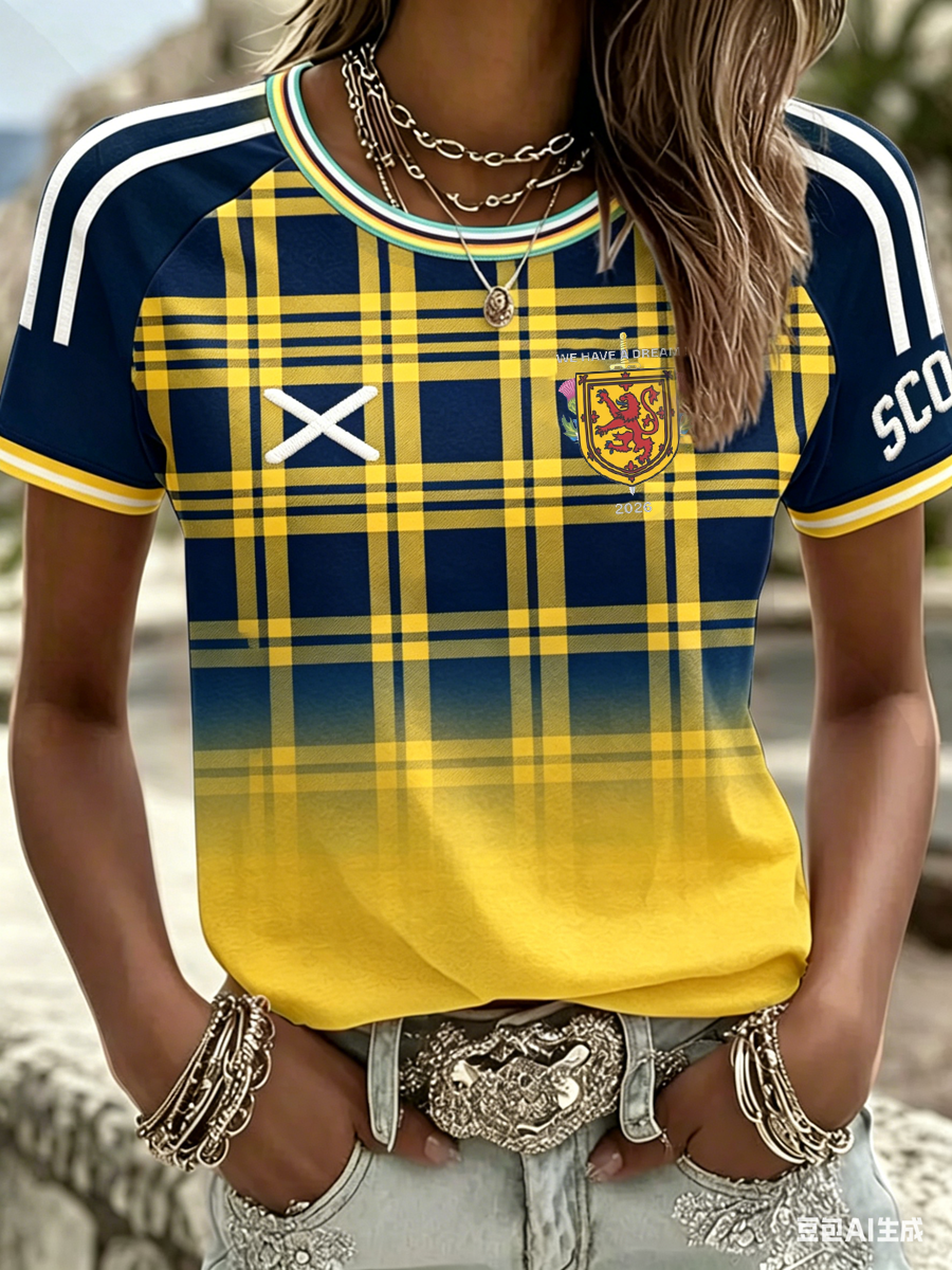 Camiseta de manga corta y cuello redondo para mujer, con estampado de amante del fútbol en Reino Unido y Escocia