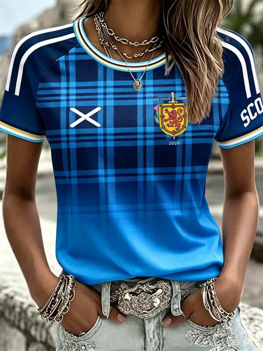 Camiseta de manga corta y cuello redondo para mujer, con estampado de amante del fútbol en Reino Unido y Escocia