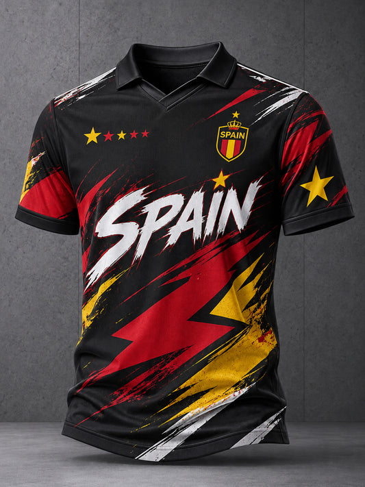 Camiseta de hombre con cuello en V y estampado artístico sobre la cultura futbolística española