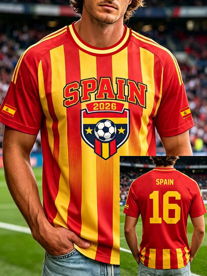 Camiseta de manga corta con estampado de fútbol español para hombre