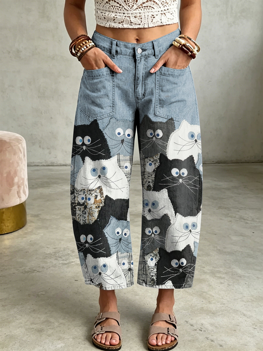 Pantalones de bolsillo con estampado de arte animal para mujer