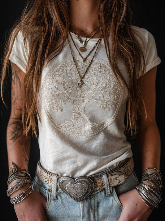 Camiseta de manga corta con estampado de patrón de vida VIking Tree Of Life Vintage para mujer