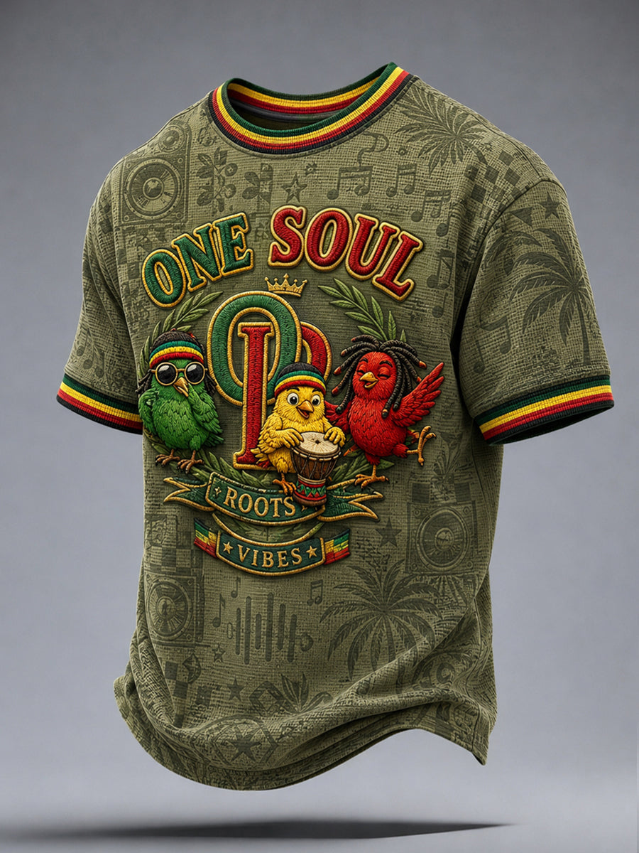 Casual Waffle-Weave camiseta para los aficionados al reggae retro