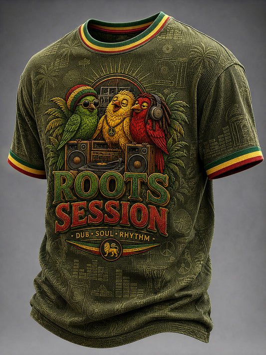Diversión Reggae-Themed Artístico Casual Waffle-Weave Camiseta