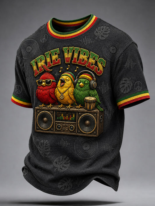 Retro Reggae Bird Casual Waffle-Weave Camiseta